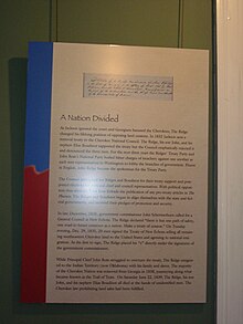A Nation Divided exhibit panel side view at the Chieftains Museum, Major Ridge Home in Rome, Georgia (b3bf1f5e-4144-498e-80fc-bb75d71a55f2).JPG