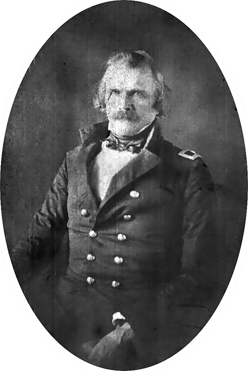 Johnston as commander of the Department of Utah. Portrait taken by Samuel C. Mills at Camp Floyd, Utah Territory, winter of 1858–59