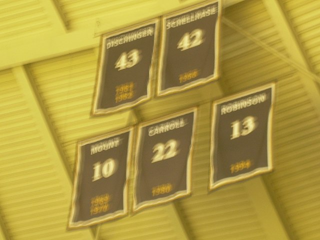 Terry Dischinger, Dave Schellhase, Rick Mount, Joe Barry Carroll, and Glenn Robinson (On November 29, 2011, Mackey displayed three additional banners 