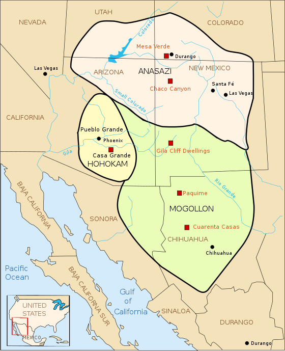 Major prehispanic archaeological sites in Northwestern Mexico and the Southwestern US.