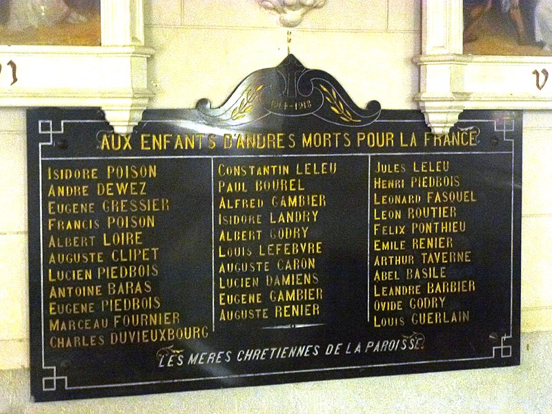 File:Andres (Pas-de-Calais) église, plaque monument aux morts.JPG