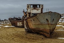 Example of anthropogenic effects on the Aral Sea Aral Sea.jpg