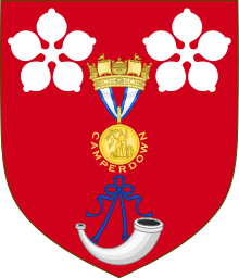 The coat of arms of the 1st Viscount Duncan was augmented with the Naval Gold Medal after his victory at the battle of Camperdown Arms of Duncan, Viscount Duncan.svg
