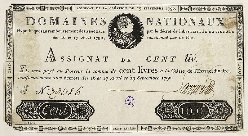 File:Assignat de 100 livres, J - n° 39326, 29 septembre 1790, GB102.jpg