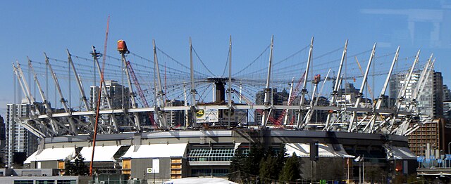 Renovation works at BC Place, including the construction of the retractable roof, viewed in April 2011