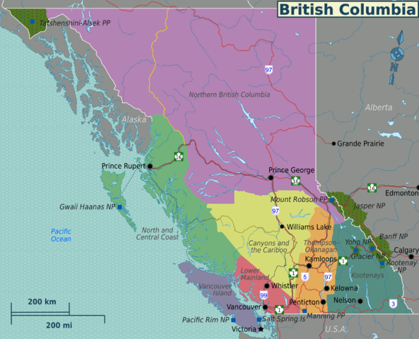 Regions of British Columbia By Drawn by Shaund [CC-BY-SA-3.0-2.5-2.0-1.0 (https://creativecommons.org/licenses/by-sa/3.0)], via Wikimedia Commons