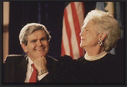 Gingrich sits alongside First Lady Barbara Bush in December 1989