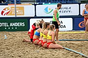 Deutsch: Beachhandball Europameisterschaften 2019 (Beach handball Euro); Tag 5: 6. Juli 2019 – Frauen, Platzierungsspiel für die Ränge 9–12, Deutschland-Polen 2:1 (22:23, 19:16, 7:6) English: Beach handball Euro; Day 5: 6 July 2019 – Placement Match/Cross Match for rank 9–12 Women – Germany-Poland 2:1 (22:23, 19:16, 7:6)