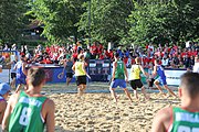 Deutsch: Beachhandball Europameisterschaften 2019 (Beach handball Euro); Tag 4: 5. Juli 2019 – Männer, Viertelfinale, Ungarn-Deutschland 2:1 (23:16, 11:23, 9:6) English: Beach handball Euro; Day 4: 5 July 2019 – Quarter Final Men – Hungary-Germany 2:1 (23:16, 11:23, 9:6)