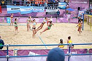 Deutsch: Beachhandball bei den Olympischen Jugendspielen 2018; Tag 5, 10. November 2018; Mädchen, Hauptrunde - Ungarn-Argentinien 1:2 English: Beach handball at the 2018 Summer Youth Olympics at 11 October 2018 – Girls Main Round – Hungary-Argentina 1:2