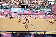 Deutsch: Beachhandball bei den Olympischen Jugendspielen 2018; Tag 3, 9. Oktober 2018; Jungs, Vorrunde, Gruppe B - Argentinien-Hongkong 2:0 English: Beach handball at the 2018 Summer Youth Olympics at 9 October 2018 – Girls Preliminary Round Group B – Argentina-Hing Kong 2:0