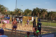 Deutsch: Beachhandball bei den Olympischen Jugendspielen 2018; Tag 3, 9. Oktober 2018; Mädchen, Vorrunde, Gruppe B - Venezuela-Niederlande 1:2 English: Beach handball at the 2018 Summer Youth Olympics at 9 October 2018 – Girls Preliminary Round Group B‎ – Venezuela-Netherlands 1:2