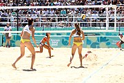 Deutsch: Beachvolleyball bei den Olympischen Jugendspielen 2018; Tag 9, 15. Oktober 2018; Mädchen, Viertelfinale: Puerto Rico-Russland 0–2 (12–21/10–21) English: Beach volleyball at the 2018 Summer Youth Olympics at 15 October 2018 – Girls Quarterfinals: Puerto Rico-Russia 0–2 (12–21/10–21)