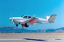 Beechcraft Bonanza, the manufacturer's most-produced model with over 17,000 examples Beech Bonanza Takeoff (5517383917).jpg