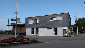 Two-story building with flat roof