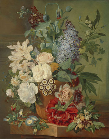 Blooms in a Terracotta Vase - (Bloemen in een terracotta vaas) - Painting by Brandt, finished by Eelke Jelles Eelkema after Brandt's death in 1821