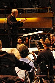 Boulez at the Donaueschinger Musiktage 2008 with the SWR Sinfonieorchester Boulez2008.jpg