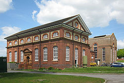 Brede Waterworks, the Worthington-Simpson building is to the right rear. Brede waterworks edit1.jpg