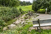 Der Donauursprung in der Nähe von Furtwangen im Schwarzwald. Hier entspringt die Breg, der längsten Quellfluß der Donau in der Nähe der Martinskapelle