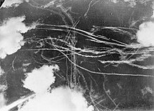 Pattern of vapour trails left by British and German aircraft after a dogfight British and German aircraft a dog fight.jpg
