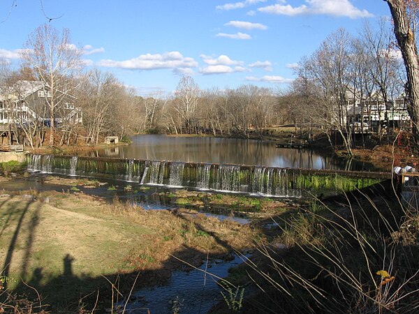 Buck Creek flows over the dam at Helena, Alabama, during the autumn low-water flow.