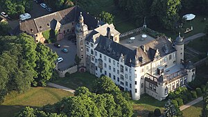 Aerial view of Namedy Castle in Andernach