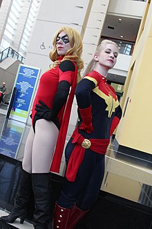 Cosplayers dressed as Ms. Marvel and Captain Marvel C2E2 2013 - Karla and Carol (8683180217).jpg