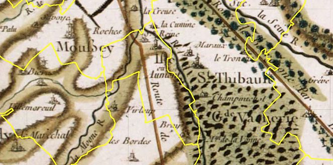 Isle-Aumont sur un extrait de carte réalisée par César-François Cassini.
