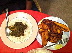 Cassave leaf and Fried Plantains - panoramio.jpg