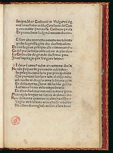 The beginning of a 1475 edition of the Distichs of Cato (Incipit liber Cathonis in vulgares) Cato, Dionysius - Incipit liber Cathonis in vulgares, 1475 - BEIC 9871083.jpg