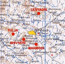 Location of Buddhist caves around the city of Junnar.