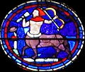 Peinture sur vitrail du sagittaire, représenté par un Centaure tenant un arc.