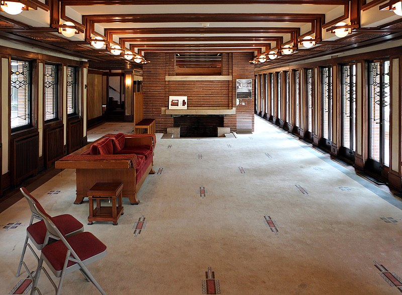 Frank Lloyd Wright, Interior of Robie House, Chicago, 1909.