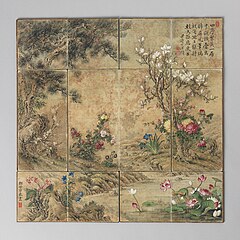 Chinese chessboard painted with flowers of the four seasons