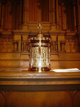 <span class="mw-page-title-main">Church tabernacle</span> Container for consecrated hosts in some Christian traditions