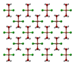 Structure of copper(II) chloride dihydrate
Copper, Cu
Oxygen, O
Chlorine, Cl
Hydrogen, H Copper(II)-chloride-dihydrate-xtal-3D-balls.png