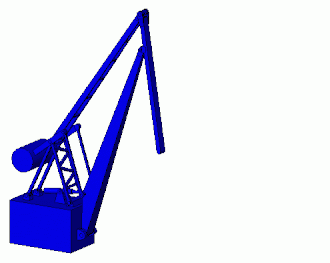 A 3d animated model of a level-luffing crane Crane double-lever-jib-type 3D animated.gif