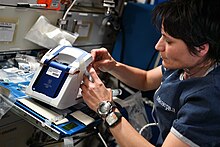SpaceX Crew-4 astronaut Samantha Cristoforetti operating the rHEALTH ONE on the ISS to address key health risks for space travel. Cristoforetti rHEALTH Sub5MB.jpg