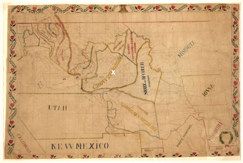 File:Custer Battlefield marked on the 1851 De Smet map of the Indian territories as defined in the Fort Laramie treaty (1851).png