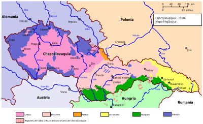 Mapa lingüístico de Checoslovaquia en 1930.