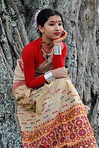 An Assamese girl wearing mekhela sador, 2010 and bindi on the centre of her forehead.