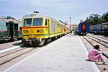 The train linking Dakar to Saint-Louis waiting for departure at Dakar railway station in 1991 Dakar-Saint-Louis train at Dakar 1991.jpg