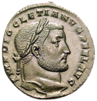 Follis of Diocletian's portrait, knocked at Trier in 300 - 301.