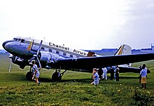 Channel Airways Douglas DC-3 at Rochester Airport on a scheduled flight to the Channel Islands in 1965 Douglas C-47A G-AHCU Channel Aws ROCH 08.08.65 edited-2.jpg