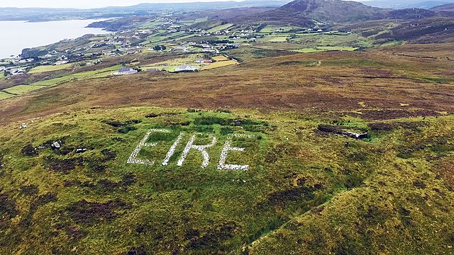 Markings to alert aircraft to neutral Ireland ("Éire" English: "Ireland") during WWII on Glengad Head, County Donegal