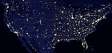 The back of the CD booklet reproduces a nighttime satellite photograph of the contiguous United States, similar to this one, that shows light pollution in densely populated areas. Earthlights dmsp US.jpg