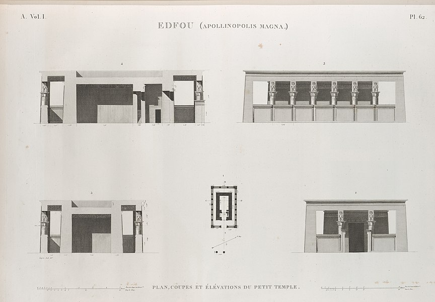 Pl.62 - Plan, coupes et élévations du Petit Temple