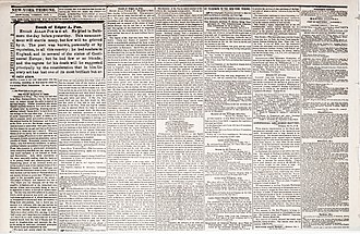 Der verleumderische Nachruf Death of Edgar A. Poe von Rufus Wilmot Griswold unter dem Pseudonym Ludwig[90] verfasst und am 9. Oktober 1849 in der New York Daily Tribune veröffentlicht.[91] (3. und 4. Spalte von links, Volltext[92]).