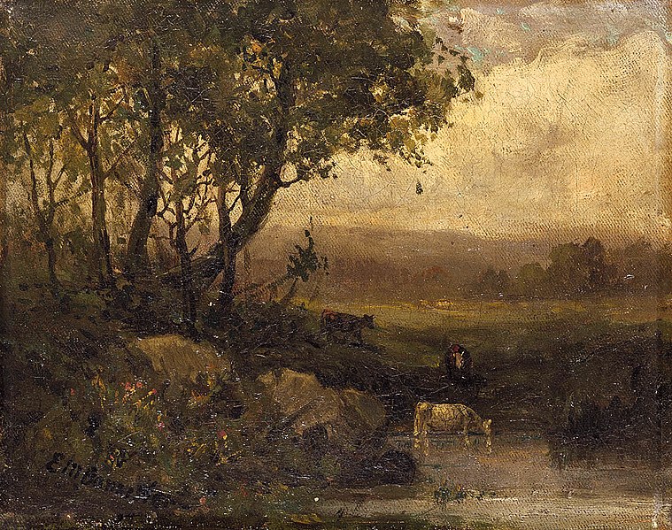 File:Edward Mitchell Bannister - Untitled (landscape, riverbank, three cows) - 1983.95.136 - Smithsonian American Art Museum.jpg