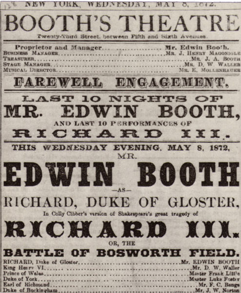 Booth's Theatre Playbill of his Richard III circa 1872